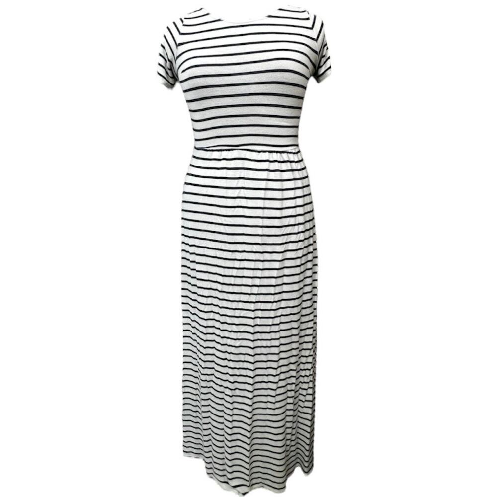 Cremieux Soft Stretch Maxi Dress Striped White Knit Shortsleeve Daniel Comfy